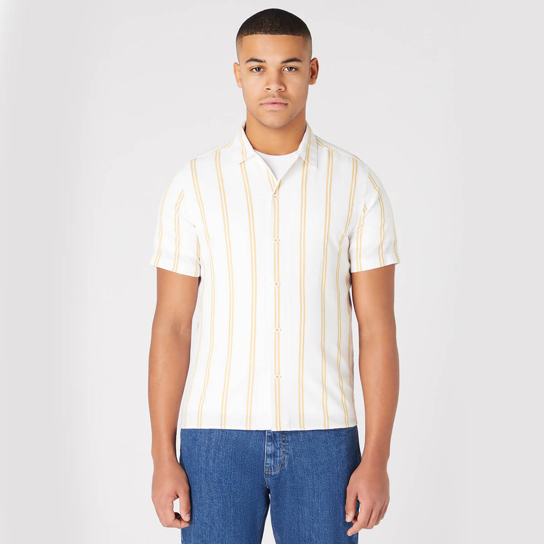 Remus Uomo 131-13758SS-15 Paolo Cream Gold Stripe Short Sleeve Shirt - Baks Menswear Bournemouth