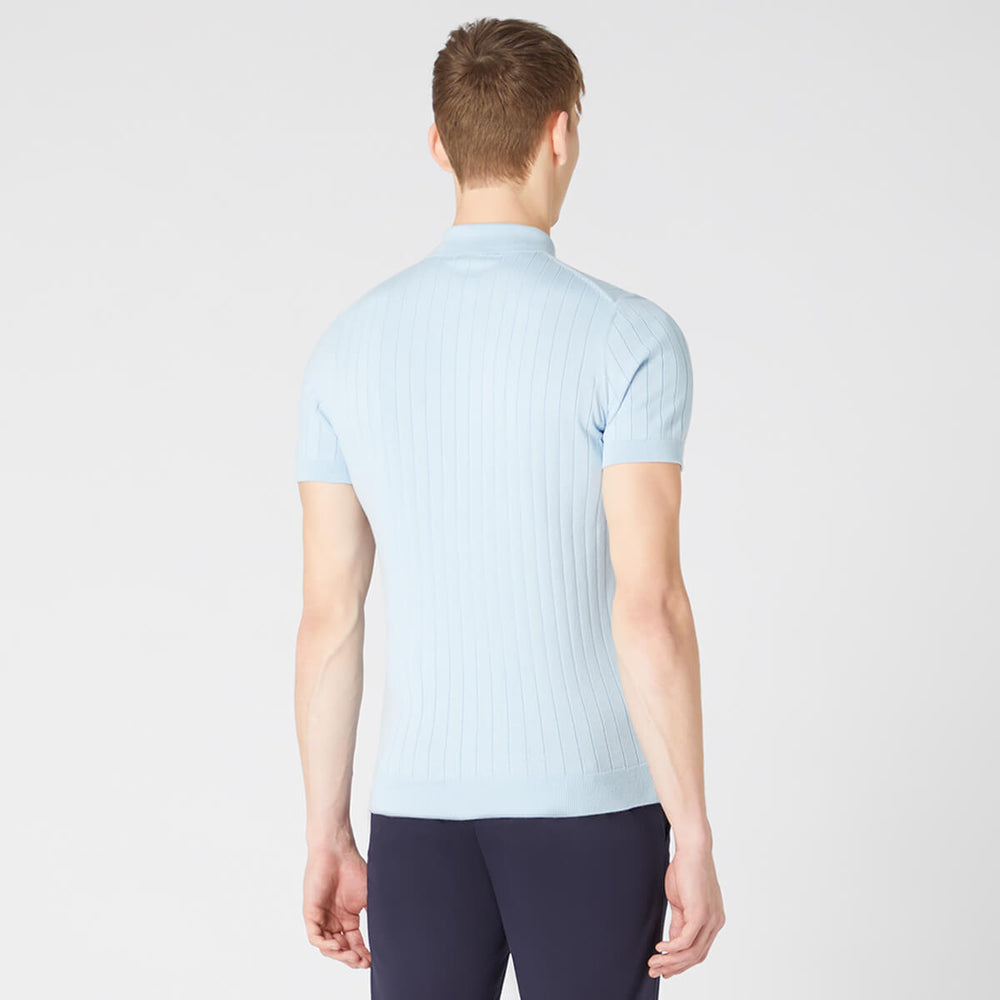 Remus Uomo 131-58633-21 Sky Blue Slim Fit Knitted Cotton Short-Sleeve Polo Shirt - Baks Menswear Bournemouth