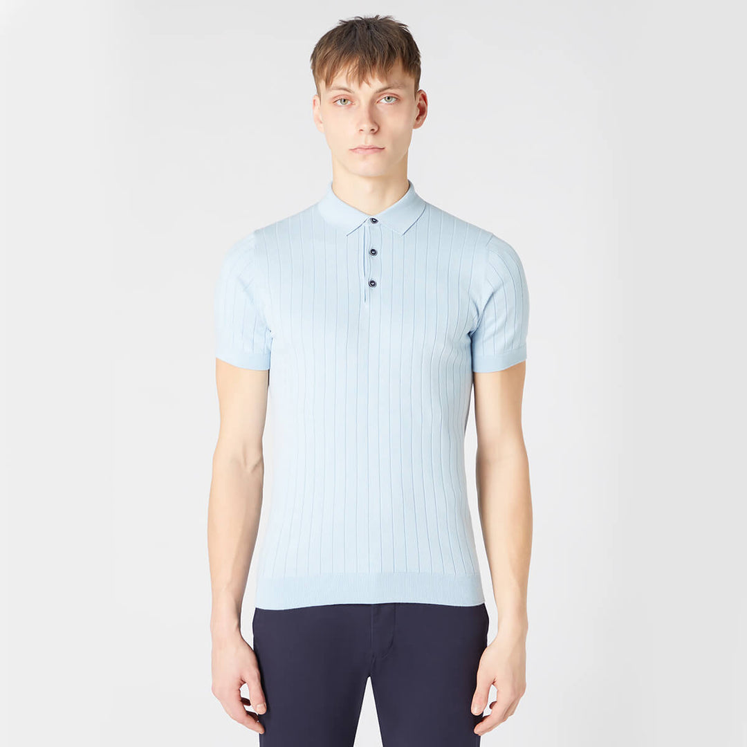 Remus Uomo 131-58633-21 Sky Blue Slim Fit Knitted Cotton Short-Sleeve Polo Shirt - Baks Menswear Bournemouth