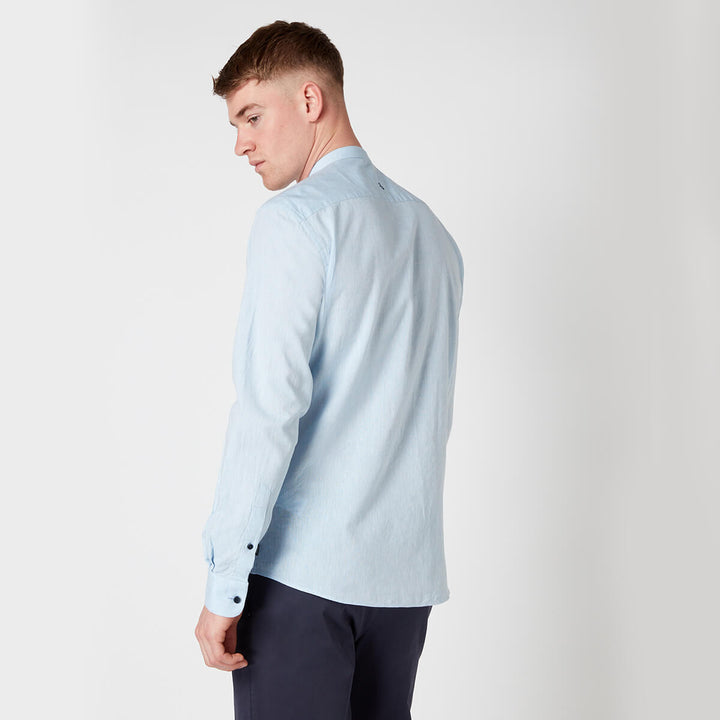 Remus Uomo 17973 Cole Blue Collarless Tapered Fit Long Sleeve Shirt - Baks Menswear Bournemouth