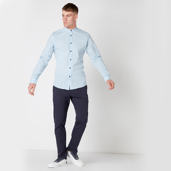 Remus Uomo 17973 Cole Blue Collarless Tapered Fit Long Sleeve Shirt - Baks Menswear Bournemouth