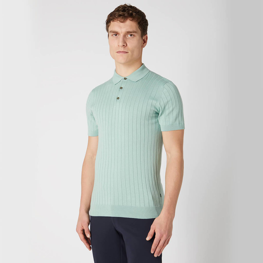 Remus Uomo 133-58633-32 Mint Green Slim Fit Knitted Cotton Short-Sleeve Polo Shirt - Baks Menswear Bournemouth