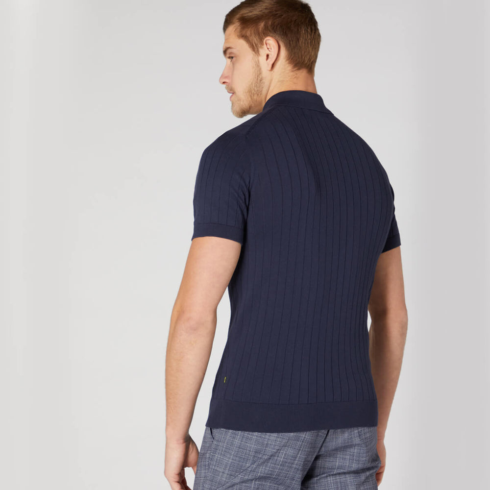 Remus Uomo 133-58633-78 Navy Slim Fit Knitted Cotton Short-Sleeve Polo Shirt - Baks Menswear Bournemouth