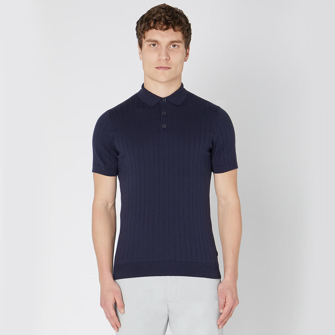 Remus Uomo 133-58633-78 Navy Slim Fit Knitted Cotton Short-Sleeve Polo Shirt - Baks Menswear Bournemouth