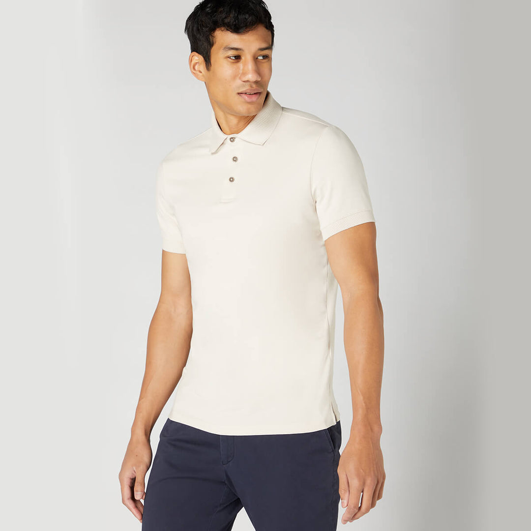 Remus Uomo 58724 Stone Tapered Fit Cotton-Stretch Jersey Polo Shirt - Baks Menswear Bournemouth